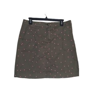 Boden Olive Green Mini Skirt Pink Dot Print Size 8R Patch Pockets Utility Preppy